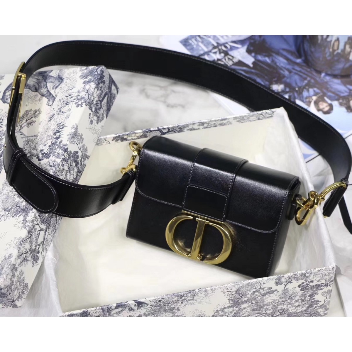 Dior 30 Montaigne Box Bag In Black Lambskin High Quality Replica